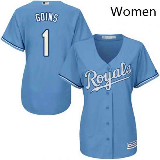 Womens Majestic Kansas City Royals 1 Ryan Goins Authentic Light Blue Alternate 1 Cool Base MLB Jersey